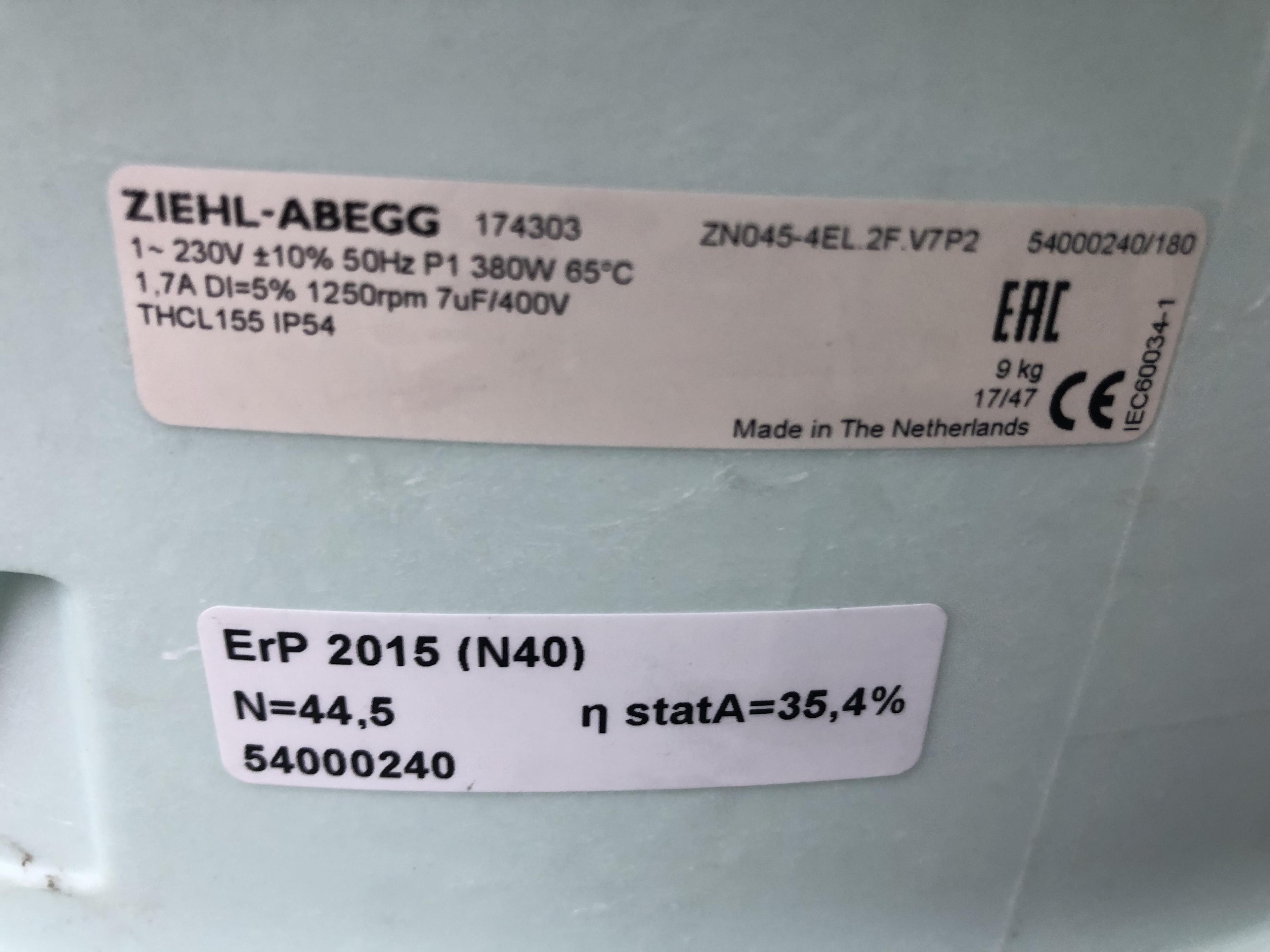 Ziehl-Abegg Ziehl -Abegg zn045-4el.2f.v7p2 • Duijndam Machines