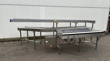 Arco trasportatore di imballaggio con rulliere di ingresso e uscita per scatole