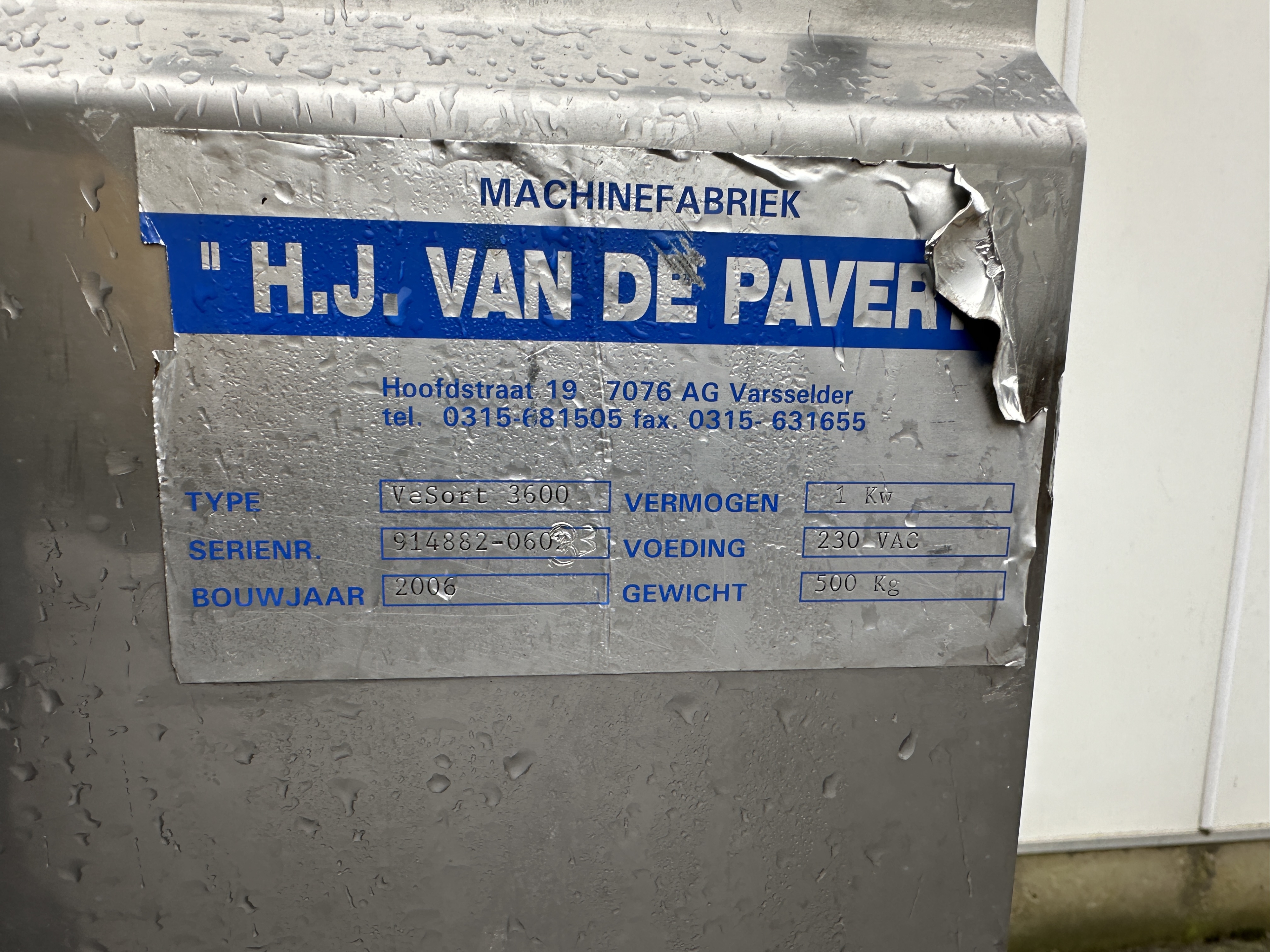 Brimapack - ������� ������������� ������ Van der Pavert Vesort 3600 ��� ��������