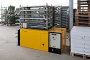 Devette destacking machine for Danish trolleys