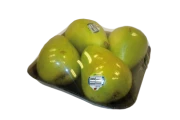 Pears and limes on a foodtainer with strech film