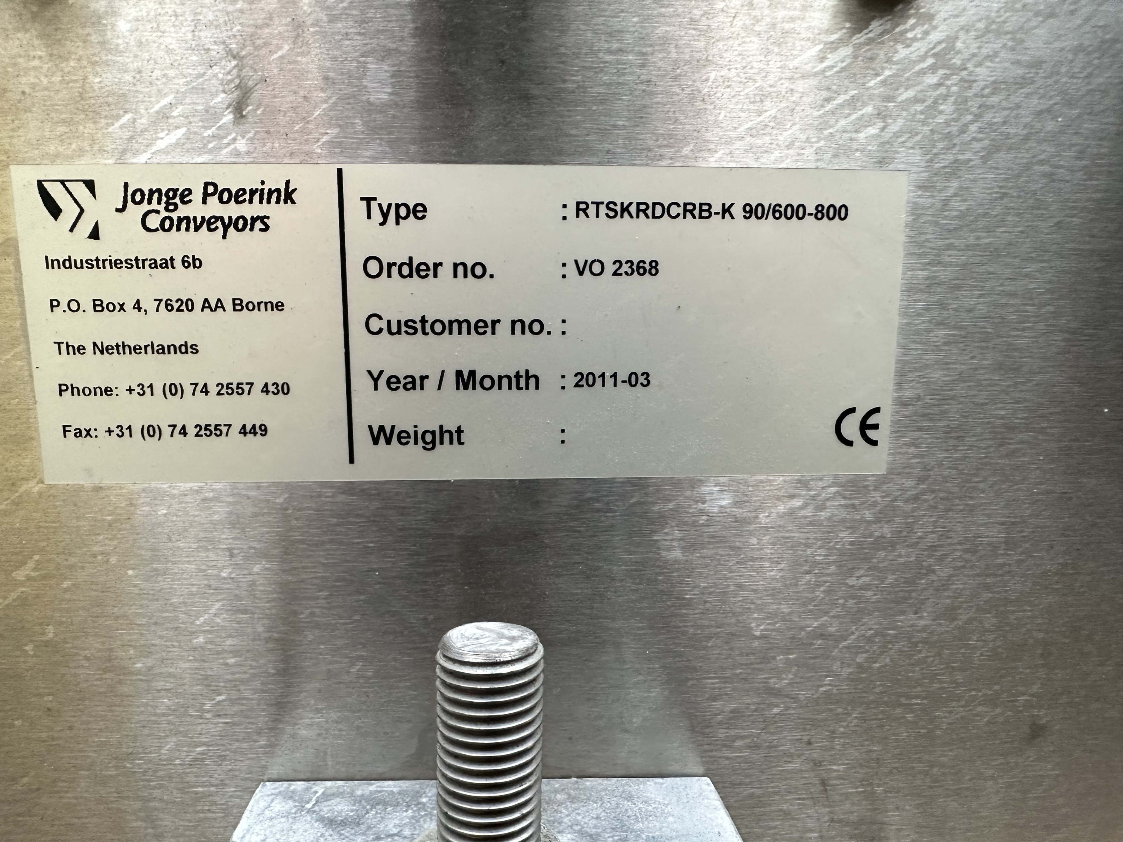 Изогнутый конвейер Jonge Poerink 90°