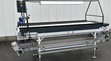 KMK roller inspection conveyor 250 x 80 cm with discharge conveyor
