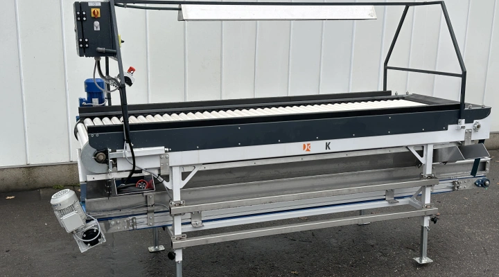 KMK roller inspection conveyor 250 x 80 cm with discharge conveyor