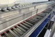 Marco combi conveyor production and packaging line with 11 Marco work tables with scales