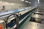 Martin Stolze combi conveyor production and packaging line with 11 Marco work tables with scales