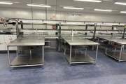 Martin Stolze combi conveyor production and packaging line with 11 Marco work tables with scales