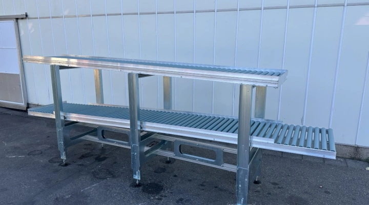 Martin Stolze roller conveyor double on frame 360 x 64 cm and 410 x 64 cm