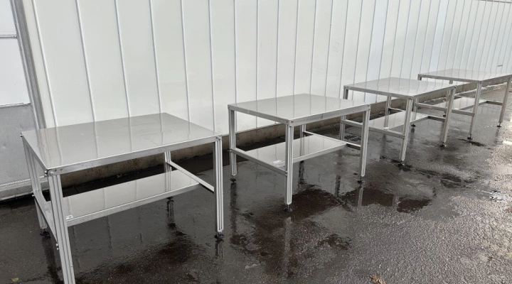 Martin Stolze Stainless steel working table with aluminium legs 120 x 100 cm