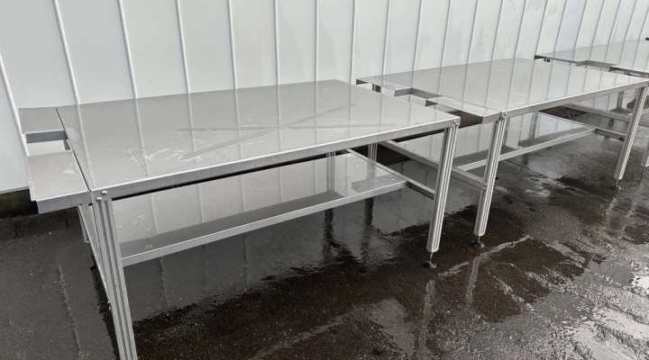 Martin Stolze Stainless steel working table with aluminium legs 196 x 120 cm