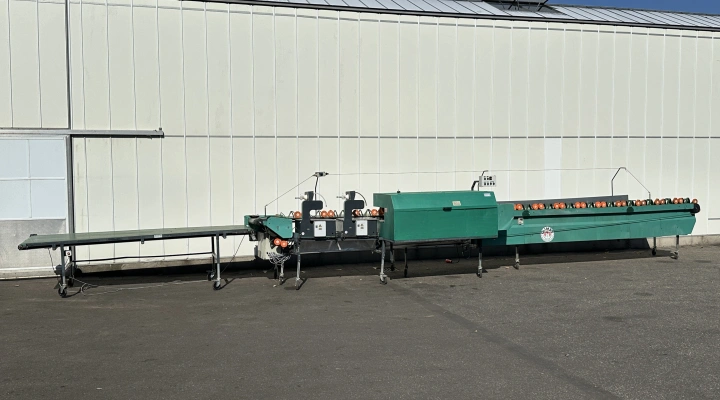 Olimex flower processing machine with 2 binders and collection conveyor