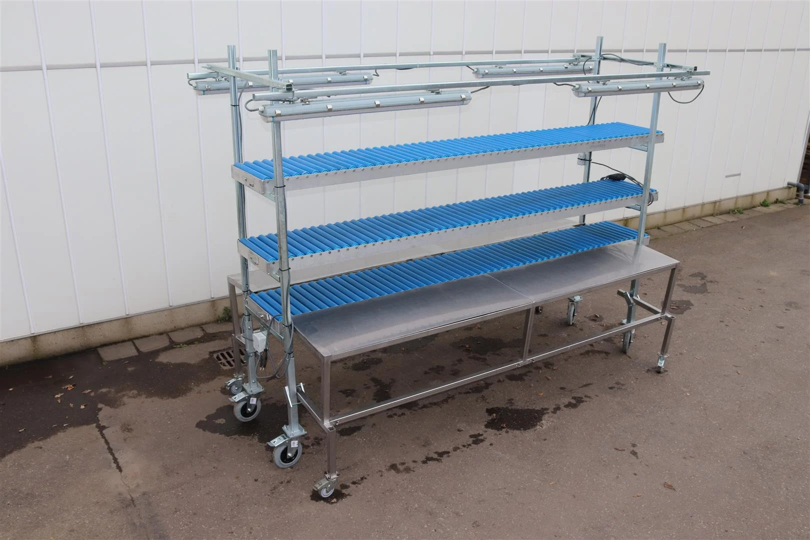 Paktafel Rvs Dubbele RVS tafels met 3 rollenbanen • Duijndam Machines