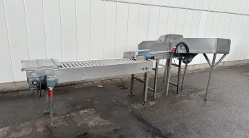 Transportador de inspecção sobre rolos 210 x 50 cm + transportador de abastecimento 110 x 41,5 cm