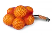 Citrus in net with wine glass label