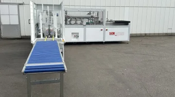 Sacmi TF40 Imola + TF43 stapelaar TF40 dozenvouwmachine met TS43 stapeleenheid