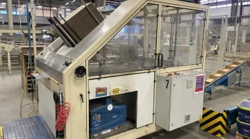 Sealed Air B+ BA20 Kartonaufrichter mit Etikettiermaschine, Elevator und Sammelband