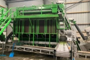 Tumoba Kerian sorting line for brussels sprouts with bunkers and roller inspection conveyor