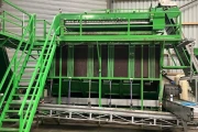 Tumoba Kerian sorting line for brussels sprouts with bunkers and roller inspection conveyor