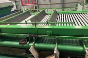 Tumoba Kerian sorting line for brussels sprouts with bunkers and roller inspection conveyor