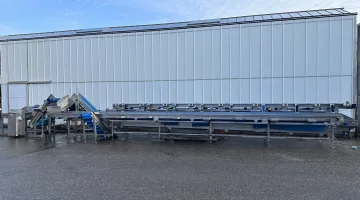 Visar rozsdamentes acél csomagolósor Netagco kukába billentővel és 16 mérőállomással