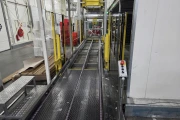 Viscon Atlas Automatic gantry palletizer for plastic fruit and vegetable crates , with automatic crate infeed and pallet transport.