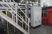 Viscon Atlas Automatic gantry palletizer for plastic fruit and vegetable crates , with automatic crate infeed and pallet transport.