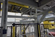 Viscon Atlas Automatic gantry palletizer for plastic fruit and vegetable crates , with automatic crate infeed and pallet transport.