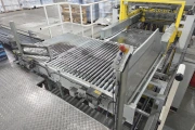 Viscon Atlas Automatic gantry palletizer for plastic fruit and vegetable crates , with automatic crate infeed and pallet transport.