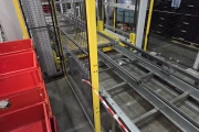 Viscon Atlas Automatic gantry palletizer for plastic fruit and vegetable crates , with automatic crate infeed and pallet transport.