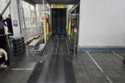 Viscon Atlas Automatic gantry palletizer for plastic fruit and vegetable crates , with automatic crate infeed and pallet transport.