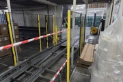 Viscon Atlas Automatic gantry palletizer for plastic fruit and vegetable crates , with automatic crate infeed and pallet transport.