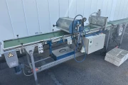 Visser PSL2 Granette tray seeding machine with supply conveyor and discharge roller conveyor