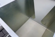 Visser VD-450 tray covering machine with roller conveyor
