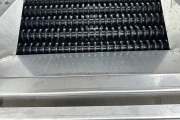 Roller inspectiion conveyor/ washer stainless steel frame with rubber disc rollers 250 x 70 cm