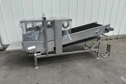 Roller inspectiion conveyor/ washer stainless steel frame with rubber disc rollers 250 x 70 cm