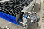 Roller inspectiion conveyor/ washer stainless steel frame with rubber disc rollers 250 x 70 cm