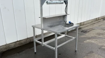 Masă de lucru oțel inoxidabil cu două fețe și lumină 100 x 100 cm