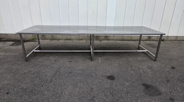 Work table stainless steel, 395 x 100 cm