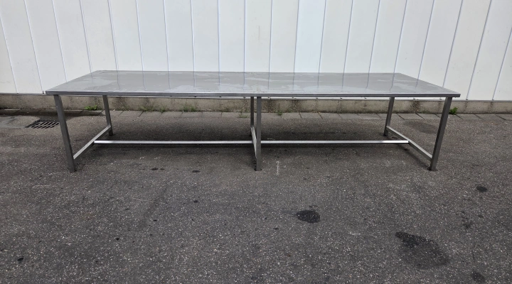 Work table stainless steel, 395 x 100 cm